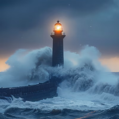 Lighthouse Standing Strong Against a Storm, Symbolizing Resilience and Inner Strength
