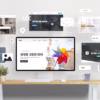 Custom web graphic showing a creative homepage design interface